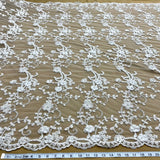 1 Yard Beaded 3D Floral Lace Fabric Embroidered on 100 Percent Polyester Net Mesh White 52 inch Width
