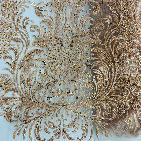 Beaded Lace Fabric on Polyester Net Mesh