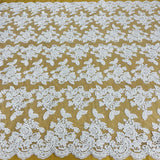 1 Yard Ivory Beaded and Corded Bridal Lace Fabric Embroidered on Polyester Net Mesh 51 Inch Width