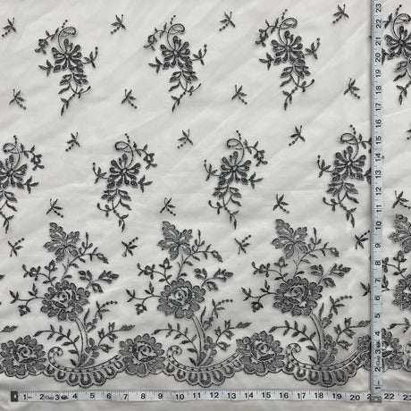 Corded Bridal Lace Fabric - Embroidered 100% Polyester Net Mesh, 54" Width (1 Yard)