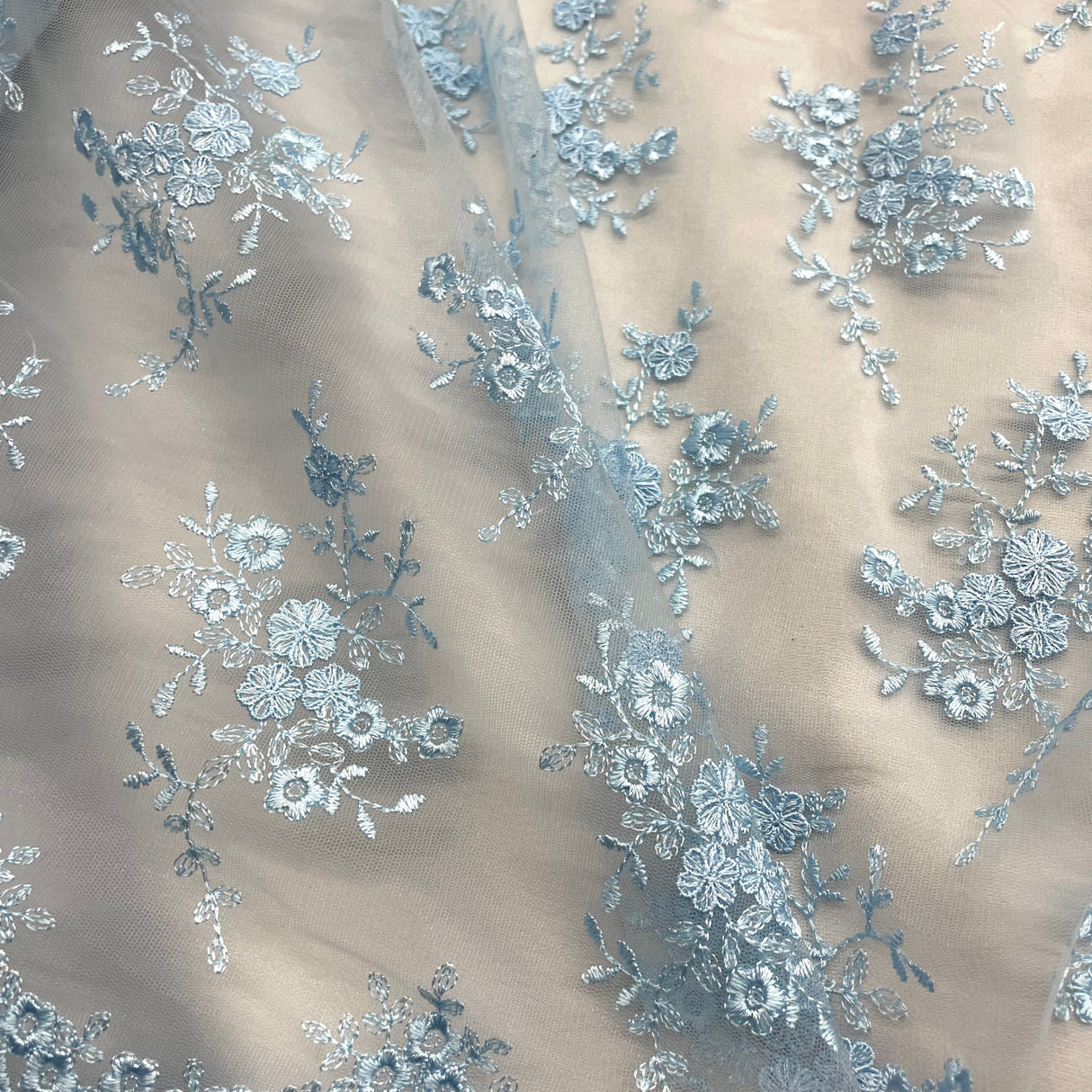 Embroidered Lace Fabric on Polyester Net Mesh
