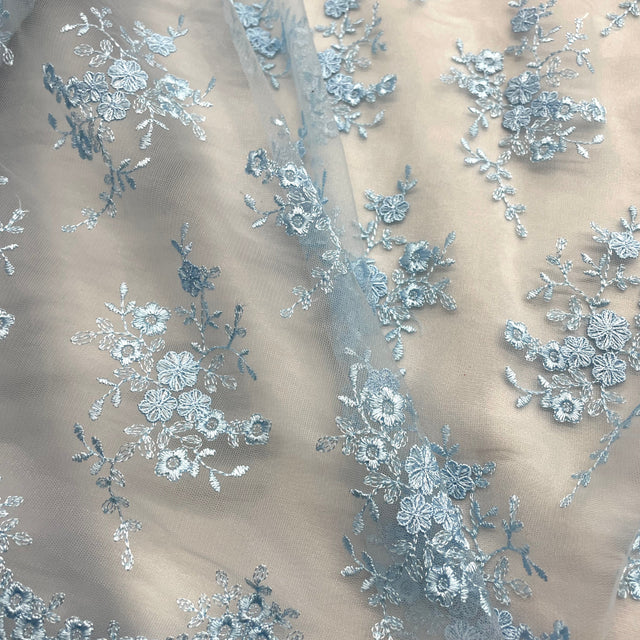 Embroidered Lace Fabric on Polyester Net Mesh