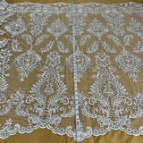 1 Yard Beaded Corded Bridal Lace Fabric Embroidered 100 Percent Polyester Net Mesh 52 inch Width