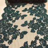 Double Sided Beaded & Corded Lace Trim Polyester Fabric - Embroidered Couture Lace, 14.5" Width (1 Yard)