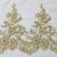 Floral Corded Embroidered Lace Trim Polyester Fabric - Scalloped Edge, 11" Width, Gold, Ivory, Silver, White (1 Yard)