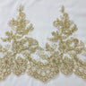 Floral Corded Embroidered Lace Trim Polyester Fabric - Scalloped Edge, 11" Width, Gold, Ivory, Silver, White (1 Yard)