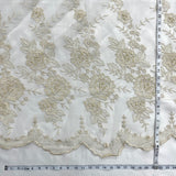 1 Yard Silver Beaded Embroidered Lace Fabric on Polyester Net Mesh for Bridal and Evening Couture – 52"