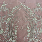 Beaded Lace Fabric Embroidered On 100 Percent Polyester Net Mesh - White, Ivory, Antique Silver, 51" Width (1 Yard)