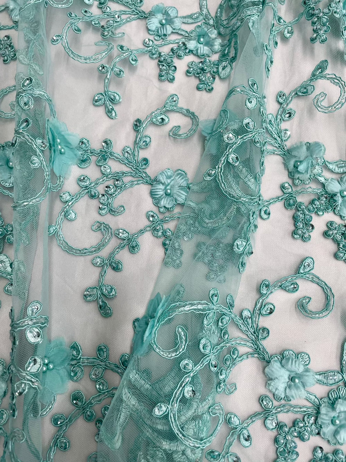 Beaded 3D Floral Lace Mesh