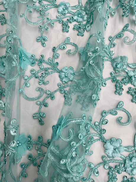 Beaded 3D Floral Lace Mesh