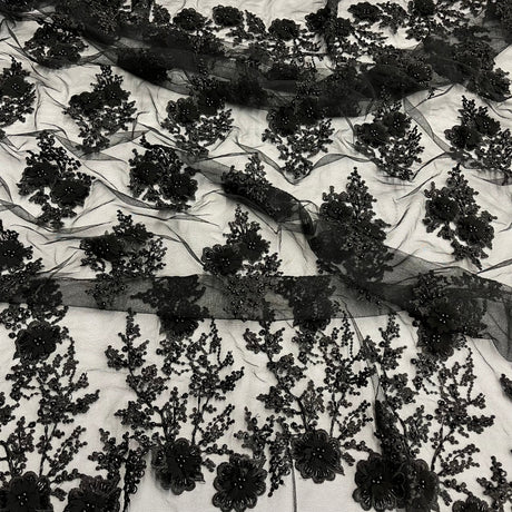 Embroidered 3D Floral Lace Black