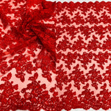 1 Yard Corded Bridal Lace Fabric Embroidered on 100% Polyester Net Mesh – 51"