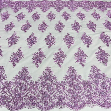 Beaded Corded Lace Fabric With Scallops