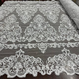 Embroidered Corded Bridal Lace Ivory Mesh