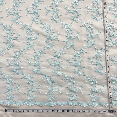 Beaded Lace Fabric on Polyester Net Mesh 54"