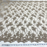GD-381 Beaded & Corded Bridal Lace Fabric - Nude, Embroidered Net Mesh, 52" Width (1 Yard)
