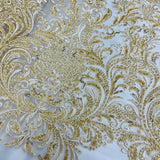 1 Yard Beaded Lace Fabric Embroidered on 100% Polyester Net Mesh, 5 Colors
