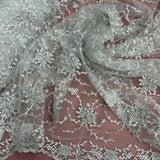 1 Yard Beaded Corded Bridal Lace Fabric Embroidered on 100 Percent Polyester Net Mesh Gold