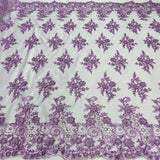 1 Yard Beaded and Corded Bridal Lace Fabric Embroidered on Polyester Net Mesh