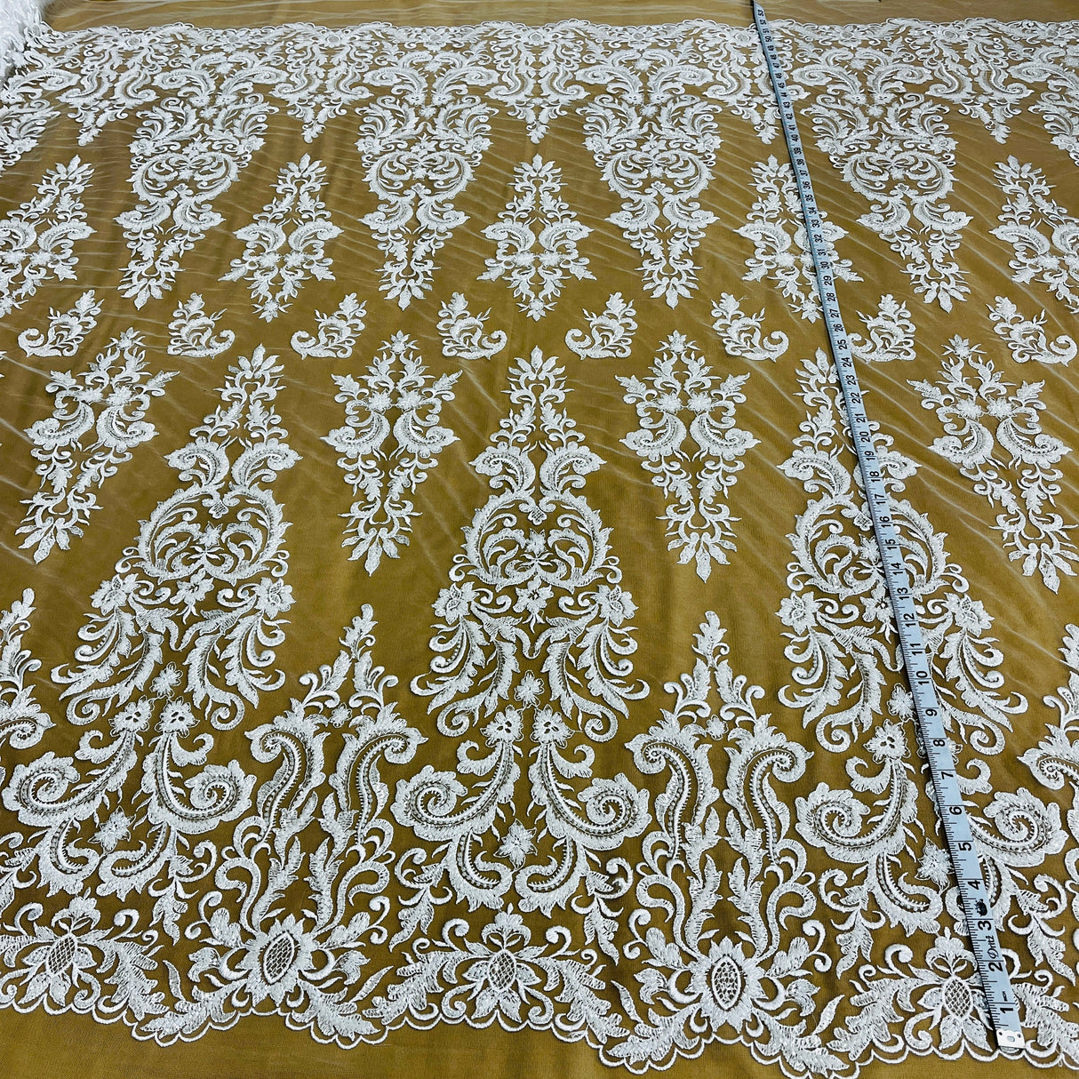 Beaded Lace Fabric on Polyester Net Mesh 52"