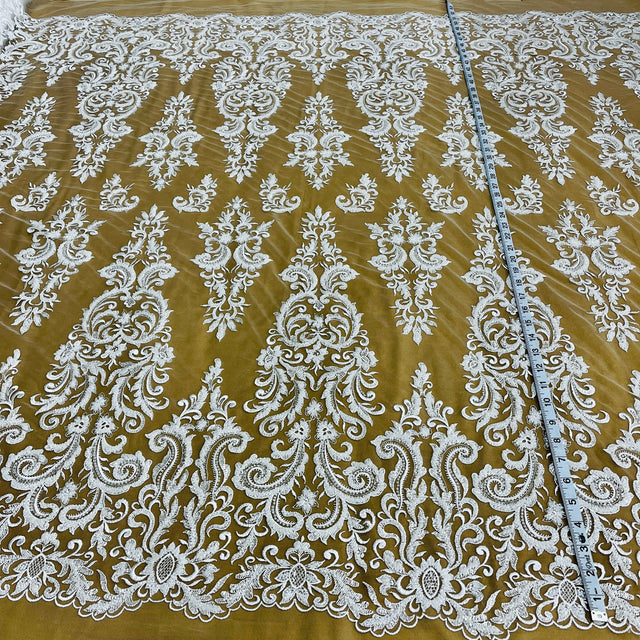 Beaded Lace Fabric on Polyester Net Mesh 52"