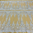 Beaded Corded Bridal Lace Fabric - Embroidered Net Mesh, 52" Width (1 Yard)