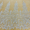 1 Yard Beaded Lace Fabric Embroidered with Fuzzy Thread on Polyester Net Mesh