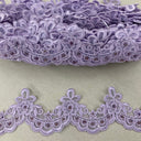 Beaded Lace Trimming Embroidered On 100 Percent Polyester Organza Fabric - Fuchsia, Lilac, Plum, Purple, Turquoise, 3" Width (1 Yard)