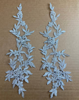 1 Pair Beaded & Corded Floral Lace Applique 13" x 4" Each Side