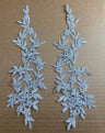 1 Pair Beaded & Corded Floral Lace Applique 13" x 4" Each Side
