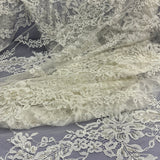 3 Yards Beaded Chantilly Embroidered Lace Fabric with Eyelash Scallop