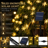 50 LED Solar Snowflake String Lights Warm White Outdoor Decor