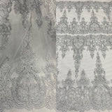 1 Yard Corded Bridal Lace Fabric Embroidered on 100% Polyester Net Mesh 52" Wide