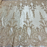 1 Yard Beaded & Corded Bridal Lace Fabric Embroidered on 100% Polyester Net Mesh | Lace USA - 97206W-HB - Ivory