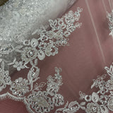 1 Yard Beaded and Corded Bridal Lace Fabric for Elegant Wedding Dresses White