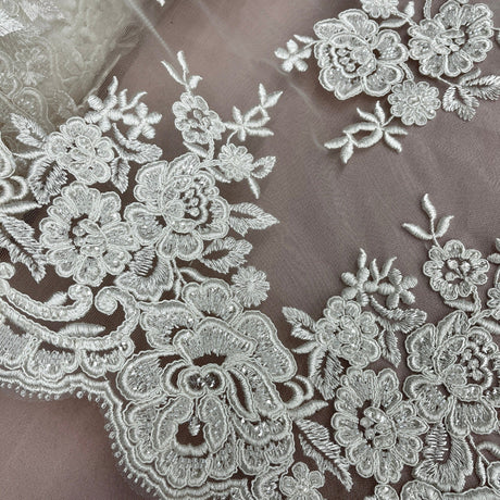 Beaded Corded Bridal Lace Ivory Mesh