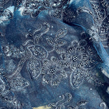 Beaded Corded Lace Navy Mesh