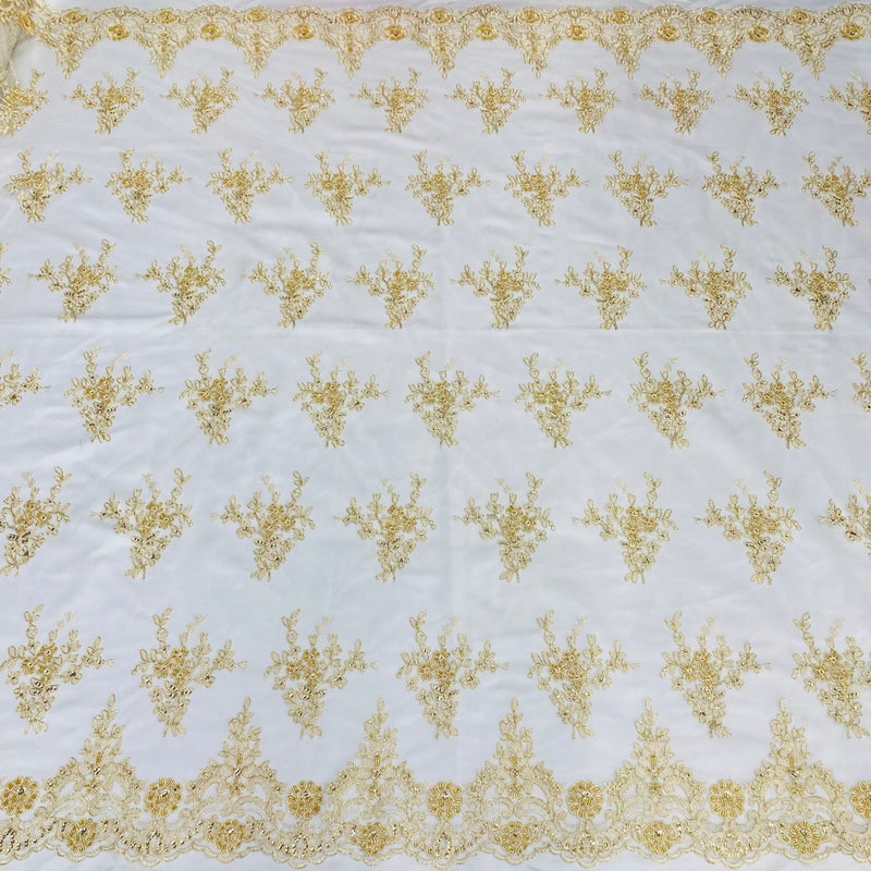 Beaded Corded Bridal Lace Ivory Mesh