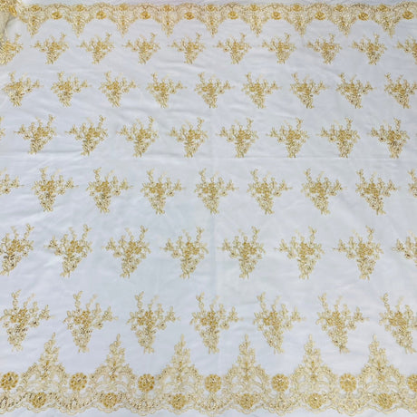 Beaded Corded Bridal Lace Ivory Mesh