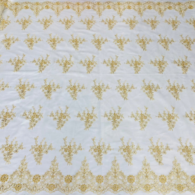 Beaded Corded Bridal Lace Ivory Mesh