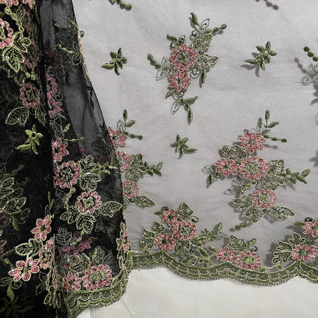 Corded Bridal Lace Fabric - Sage/Pink, Rainbow, Camel/Yellow, Silver, 51" Width (1 Yard)