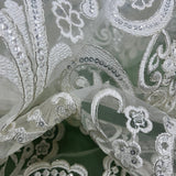 1 Yard Ivory with Silver Beaded and Corded Bridal Lace Fabric on Polyester Net Mesh 51 Inch Width