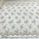 1 Yard Beaded and Corded Bridal Fabric Lace Embroidered on Polyester Net Mesh 54 inch Width