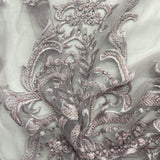 Beaded Lace Fabric on Polyester Net Mesh