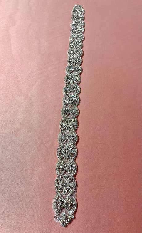 Rhinestone Floral Sash Applique Silver Gold 18.75" x 1.25"