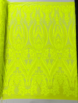 Big Sequin Damask Polyester Fabric - Damask Sequin Mesh, 54" Width (1 Yard)
