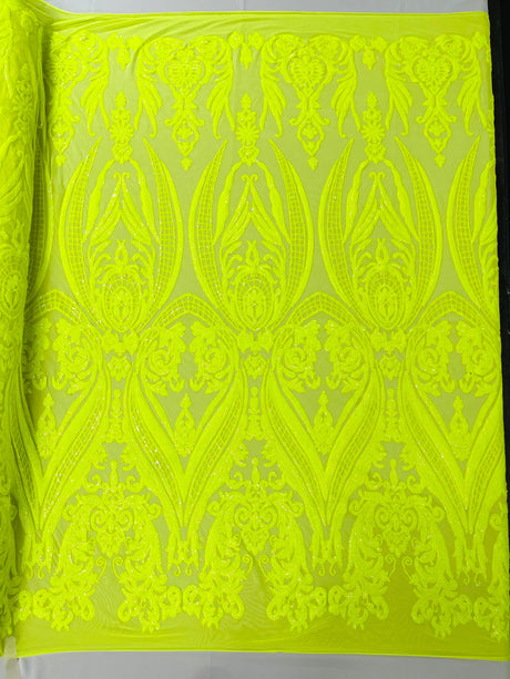 Big Sequin Damask Polyester Fabric - Damask Sequin Mesh, 54" Width (1 Yard)