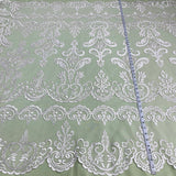 1 Yard Corded Bridal Lace Fabric Embroidered on 100% Polyester Net Mesh White