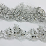 Beaded Lace Trimming on Polyester Net Mesh 3"