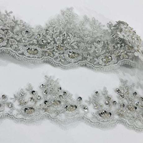 Beaded Lace Trimming on Polyester Net Mesh 3"